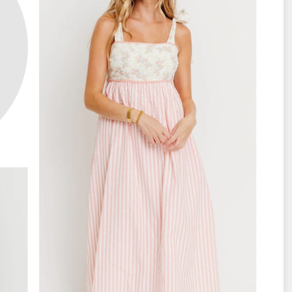 Pink Striped Floral Bodice Maxi Dress - Women